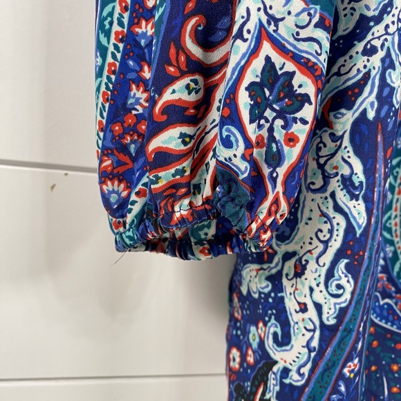 Lands End Blouse Womens 20W Blue Paisley Print Long Sleeve Button Up Shirt Top - Picture 2 of 12